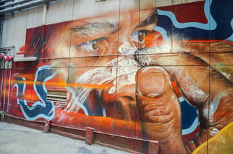 Mural by Adnate, Tommy Day and Salad Bowl in the CBD of Melbourne