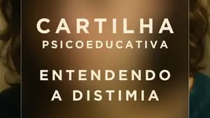 Rosto feminino desfocado e título: Cartilha psicoeducativa, entendendo a distimia