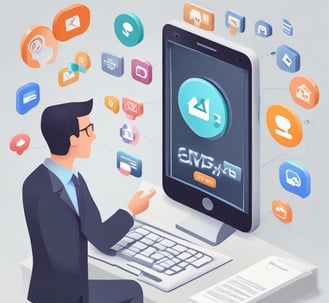 A web page from Razorpay displaying marketing content about financial services. The page includes a 3D illustration of a cube surrounded by floating labels with financial terms like 'Virtual Account' and 'Vendor Payouts'. The text encourages business growth through automated financial solutions. Navigation links for various services are visible at the top.