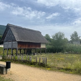 Reproduction pile dwelling at the Latineum in Neuchâtel Switzerland