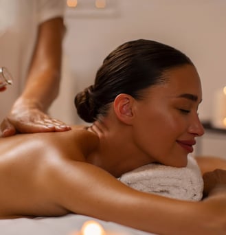 lady relaxing - enjoying back massage with oil