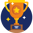 Golden trophy icon with blue background containing white and yellow stars.