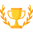 Gold trophy with a laurel icon.