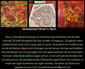 Batik Exhibition, House of Arts Woerden, ArtistShuen Li Spirit, Paintings, Expositie, Batik Workshop