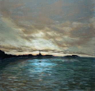 Vue skyline de Saint Malo, tableau au pastel