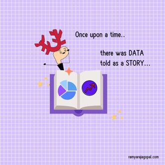 Illustration of a person overwhelmed by data, discovering data storytelling