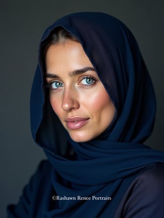 a woman in a blue scarf and a black shirt business headshots