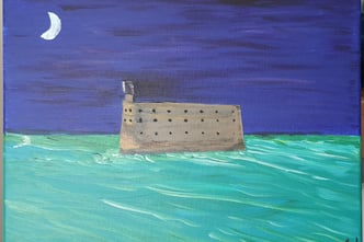 Silhouette du fort Boyard. Châssis bois & toile, 40x30cm. 100€.