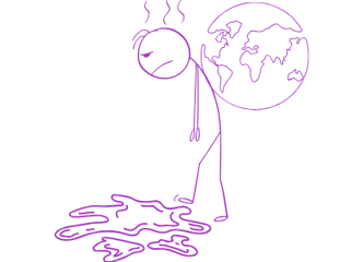 Sad male stick figure stepping into mud, hunched over, with earth on its back.