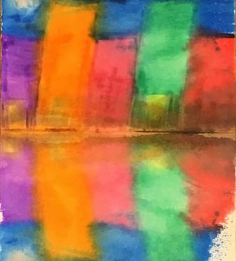 colorful buildings reflected using a water wash