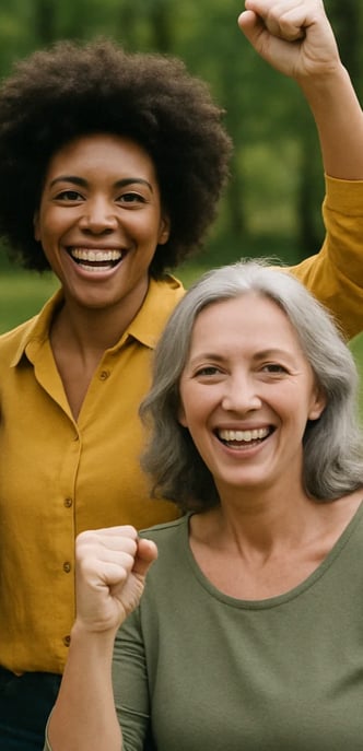 Deux femmes, poing Levé, pour la journée internationale des droits des femmes.