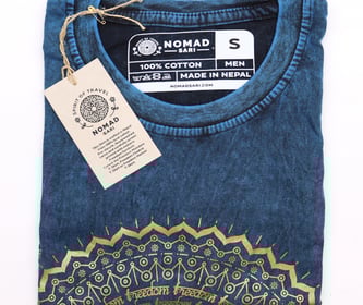 a blue shirt with a tag on it