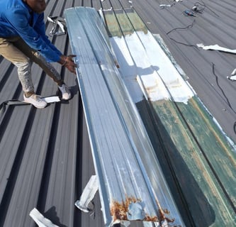 Inspection of heavily compromised area on IBR  roof structure, Lonehill, Fourways