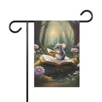 Mouse reading a book garden flag