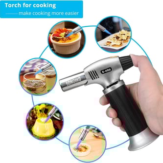 Refillable Kitchen Torch Lighter, Fit All Butane Tanks Blow Torch with Safety Lock and Adjustable