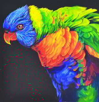 a painting of a rainbow lorikeet in bright colours
