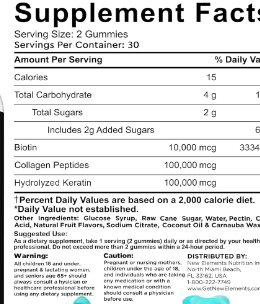 Biotin Gummies with Keratin & Collagen Peptides label