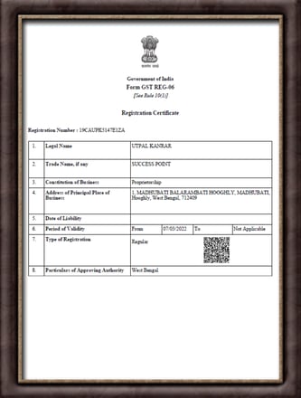 a certificate for Success Point that clarifying Indian Officially Registered Company.