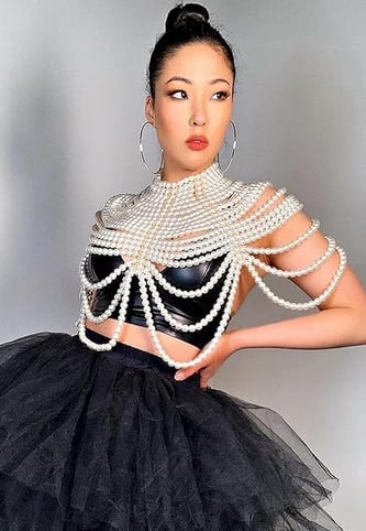 Harajuku Lolita Vibes Pearl Body Chain Bra - Fashion Shoulder Necklaces Bra Chain Body Jewelry