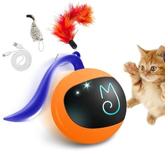 Migipaws Interactive Cat Ball Toy Set, Fun Tracker, Automatic Rolling Chase Ball with Fluffy Tail, A