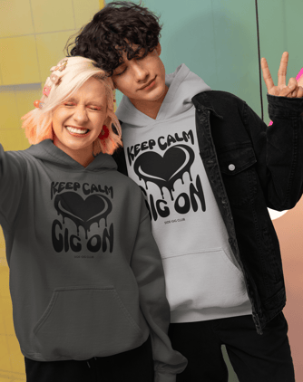 keep calm gig on, side-gig collection, black heart design, vivid calm designs, hoodies