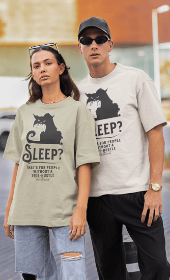 vivid calm designs, side gig club, Sleepless Grind, Hustler Cat, black cat, vivid calm designs