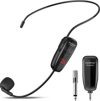 XIAOKOA Micrófono Inalámbrico de Diadema UHF Wireless con Pantalla Digital