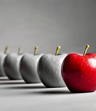 a red apple in a row of apples logo company