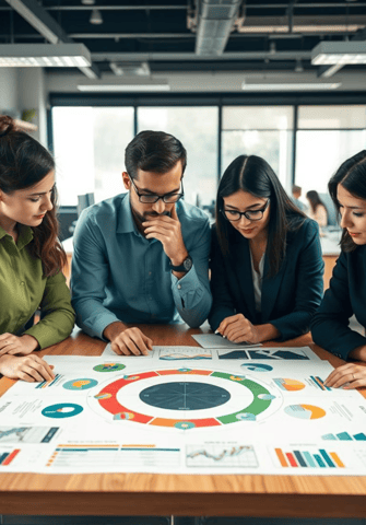 a group of business people working on a project during a meeting