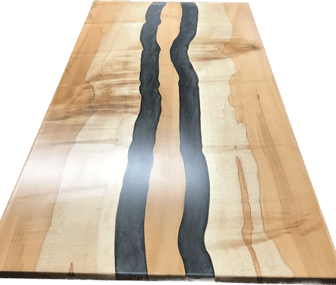 Maple and epoxy resin desk made by Austen at Eternally Furnished..