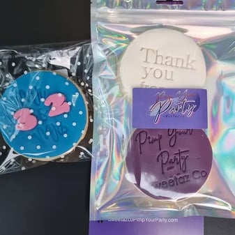 SweetAz Co. thank you cookies for Anjan who hired us to setup a shimmer wall and neon sign in Brisbane.