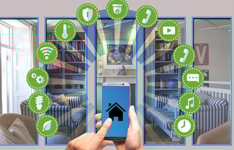 infografía de instalación y automatización de hogares mediante aplicación móvil