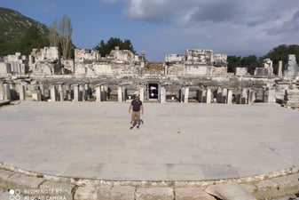 Mike performing for students in the ruins of Ephesus (Turkey).