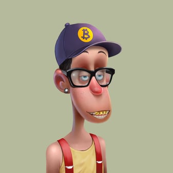 A CCC Toker character with glasses, suspenders and a Bitcoin hat