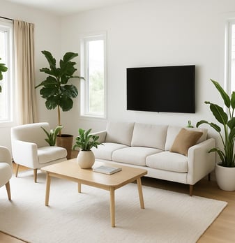 a minimalist living room with a couch and a television