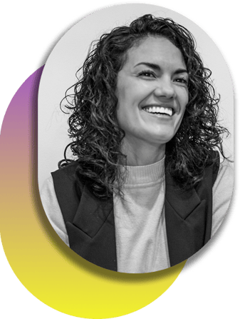 a woman with curly hair and a black and white photo