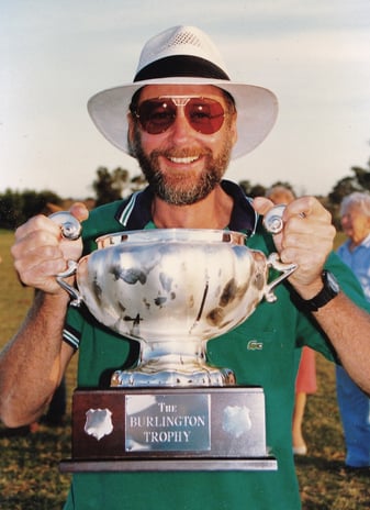 Ron Bates with The Burlington Cup polo trophy sponsored by Peter Pickering