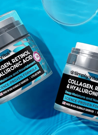a couple of bottles of collagen retinol. anti aging face cream. moisturizer