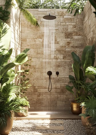 outdoor biophilic shower Rhodes Greece