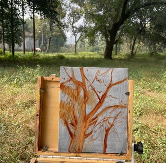 Step 1 of painting of trees and branches