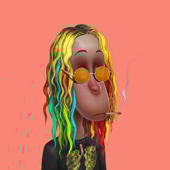 an NFT Toker with colorful hair and glasses