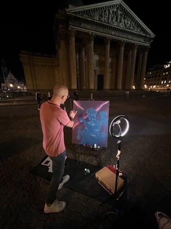 Sébastien BOUCARD peint le Portrait de Marie Curie devant le Panthéon