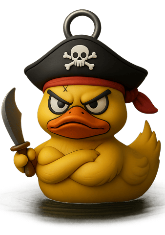 a rubber ducky with a pirate hat and a pirate hat