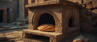 Ein antiker Backofen in Pompeji, in dem ein verkohltes Brot gefunden wurde – ein bewegendes Relikt d