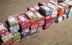 Shoeboxes full of christmas gifts for children in war torn areas