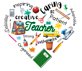 heart shape design with words and pictures about teachers