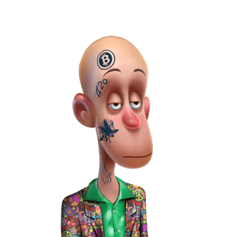 Cartoon Toker character with Bitcoin tattoo