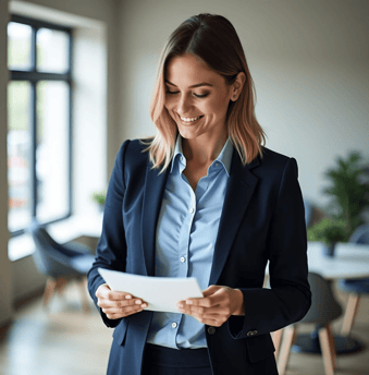 Businesswoman reading a marketing strategy