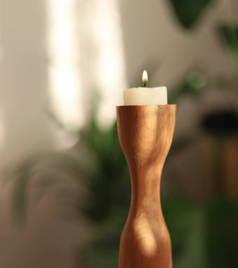 décoration bois bougie plante