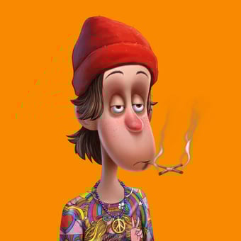 Toker with red hat and colorful shirt smoking a cross joint